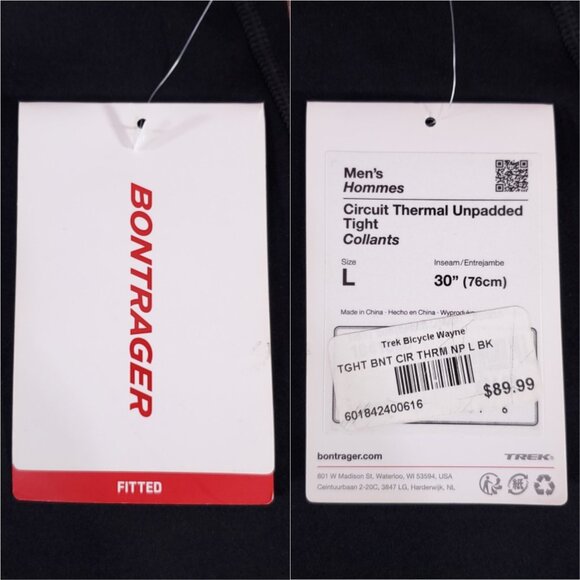 NWT Bontrager Mens Large Circuit Thermal Unpadded Tight Collants Fitted Black - Picture 7 of 12